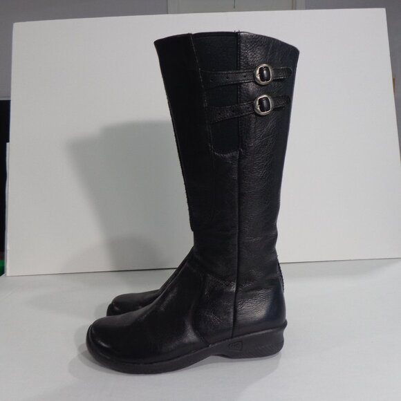Keen Baby Bern Leather Tall Boots Round Toe Black Buckle Womens Sz US 9 EU 39.5 - Picture 1 of 7